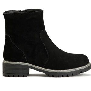 SEVEN7 Black Suede Ankle Boots Women Casual Faux Leather Booties w Round toe